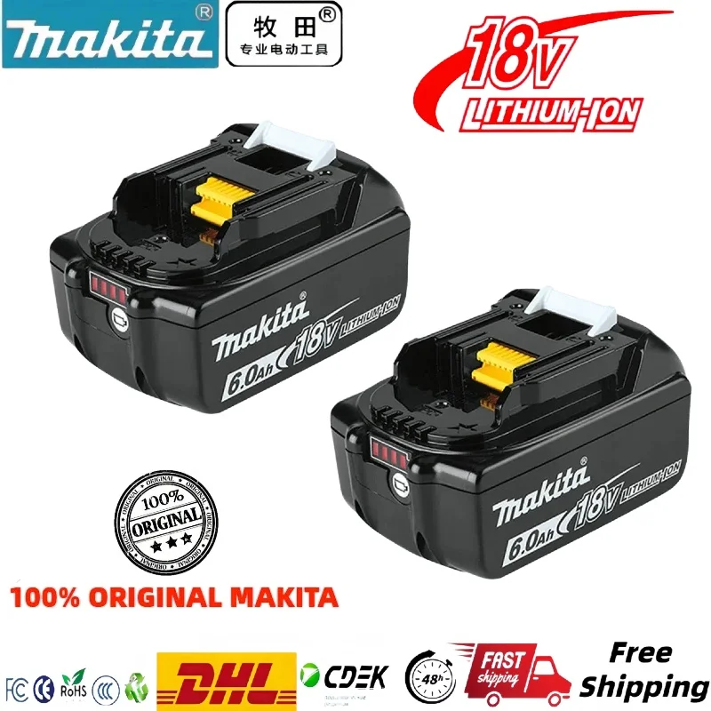 Makita-100% Original Rechargeable Power Tool Battery 6.0Ah 18V BL1830 BL1850 BL1840 BL1860 BL1815，Replaceable LED Lithium-ion