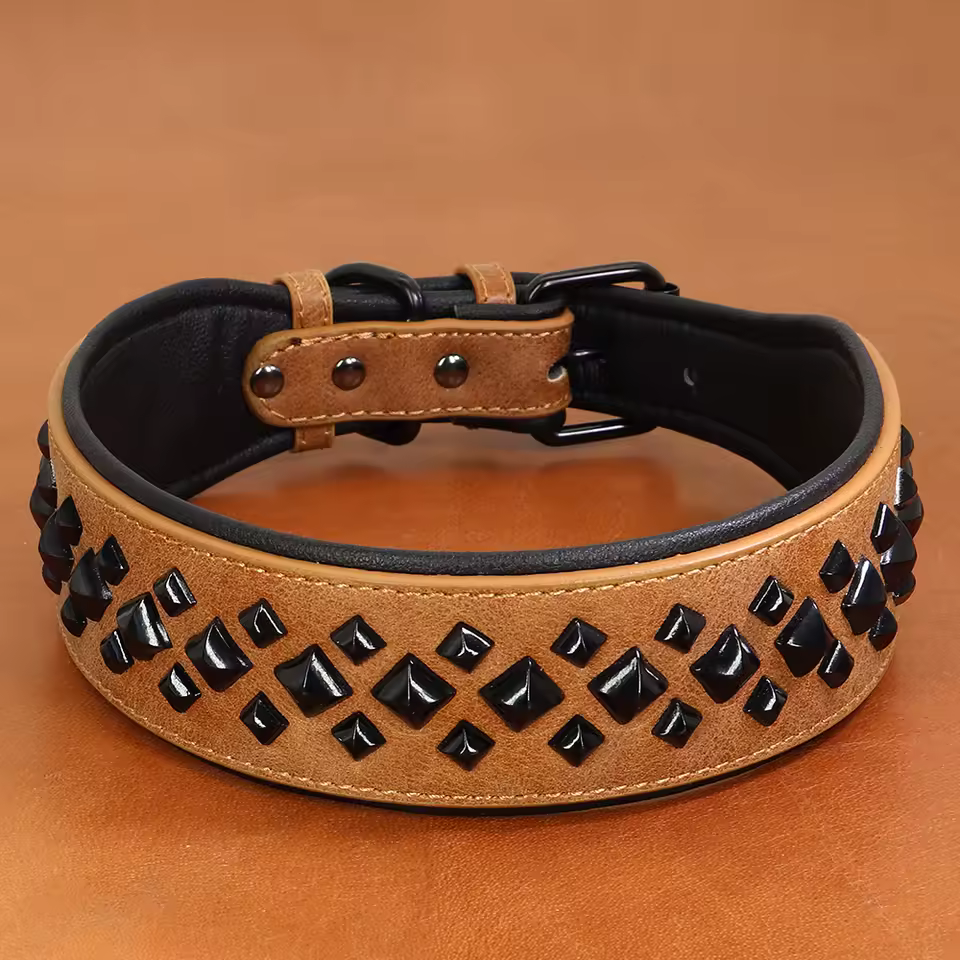 Cool Spiked Studded Dog Collar Luxurious Leather Dog Necklace Collars Big Dogs Necklace Adjustable For Medium Large Dogs Pitbull
