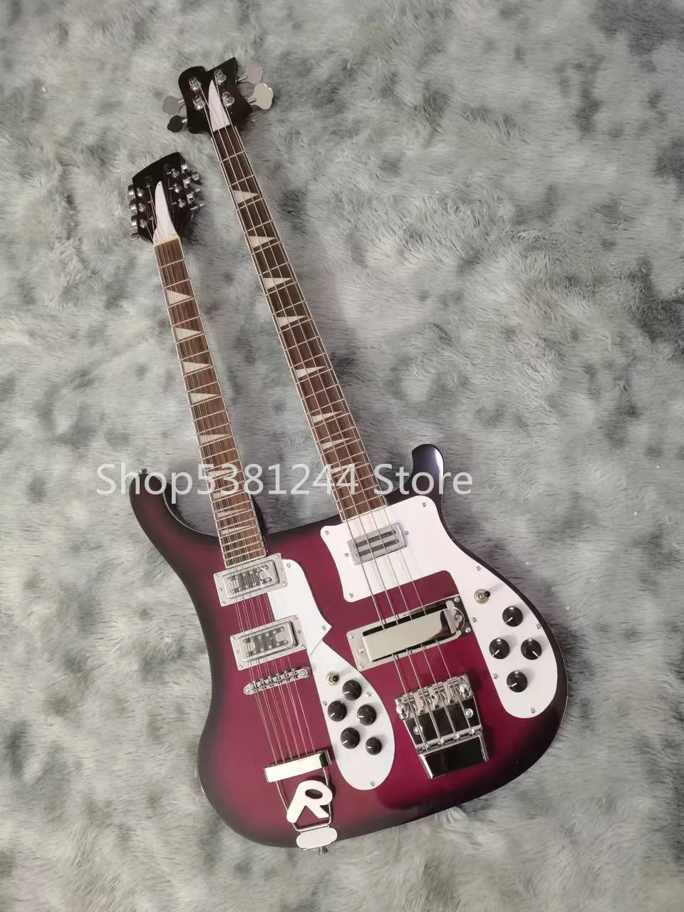 

Free shipping, 12 string guitar+4 string bass, rose wood fingerboard, purple paint, silver accessories, customizable