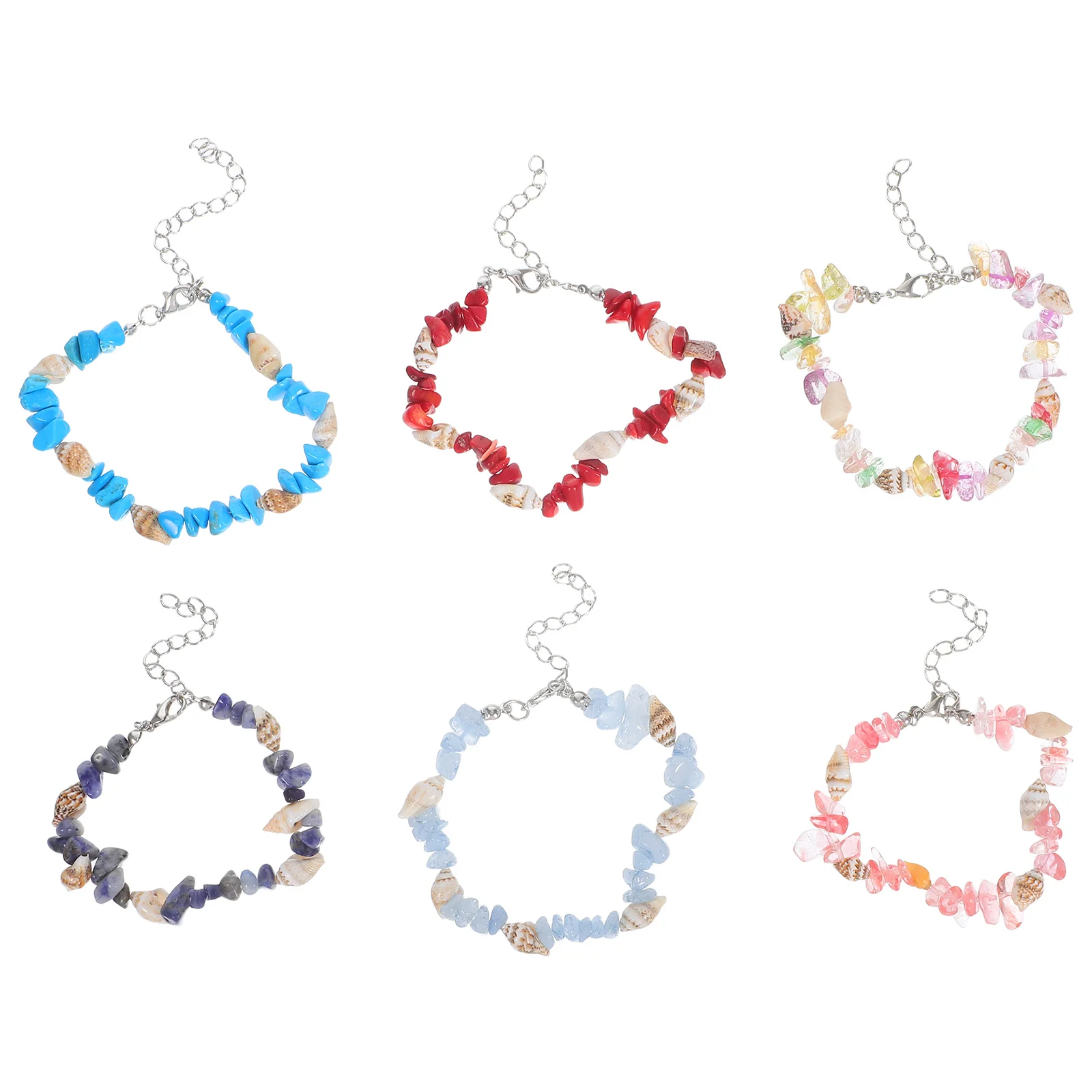

6Pcs Boho Shell Bracelets Ocean Style Natural Crushed Stone Adjustable Beach Jewelry Summer Party Hawaii Style