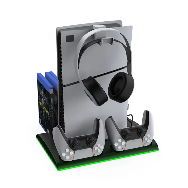 Ladeständer mit Lüfter für PS5 und PS5 Slim-Konsole, Dual-Controller-Ladestation mit 9 RGB-Leuchten, langlebig (weiß)