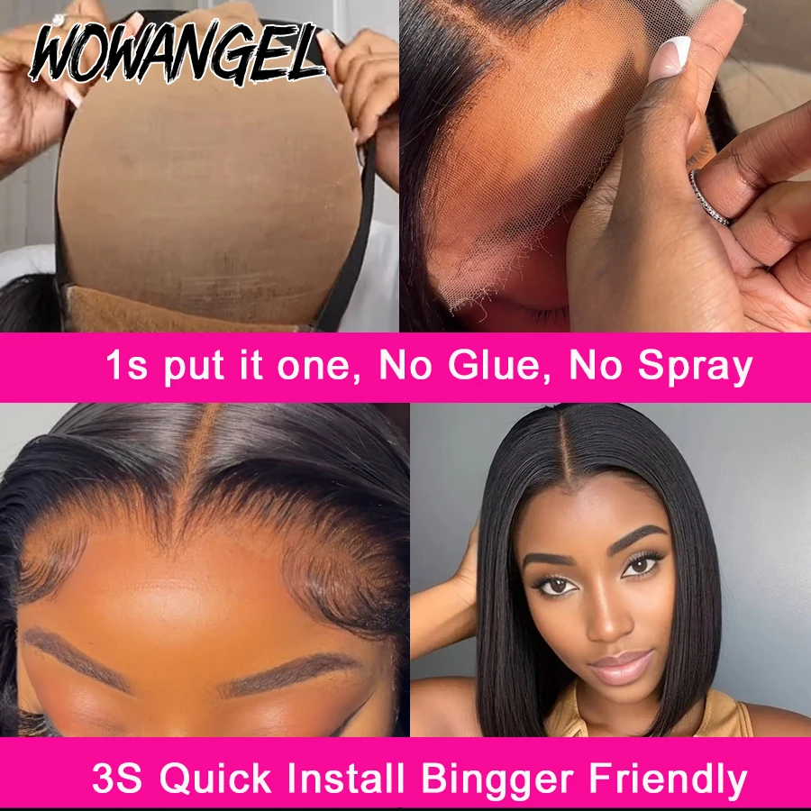 Wow Angel Straight Short Bob 5x5 HD Lace Closure Wig Ready to Go Glueless Human Hair Wigs Undetectable PrePlucked Wigs for Woman