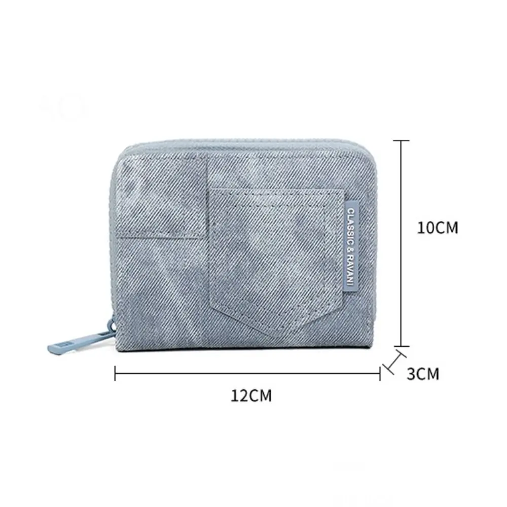 محفظة قصيرة من قماش الدنيم القديم مع سحاب، محفظة صغيرة للعملات المعدنية، حامل بطاقات محمول بفتحات متعددة