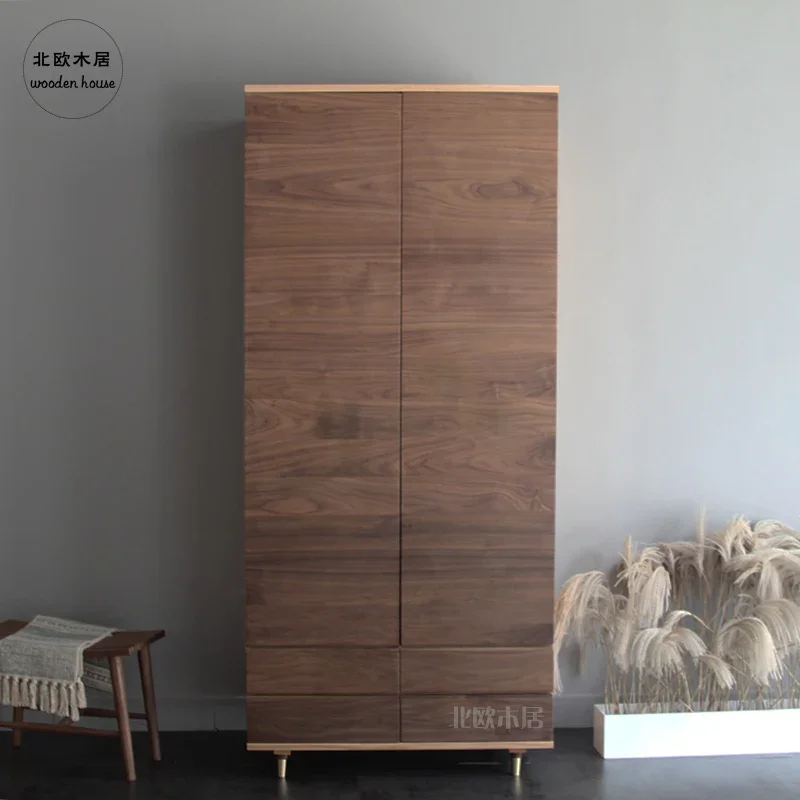 

Log Solid Wood Children's Black Walnut Wardrobe Red Oak Bedroom Cabinet Japanese Storage