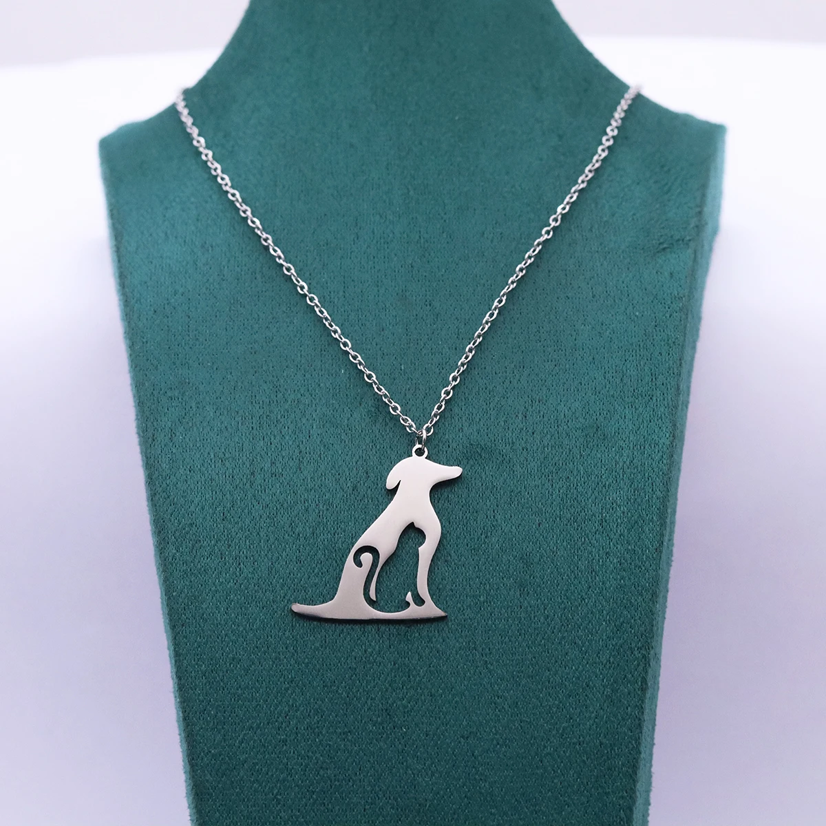 Stainless Steel Greyhound Dog With Inner Cat Silhouette Pendant Necklace Pet Clavicle Chain Daily Wear Jewelry Gift for Women