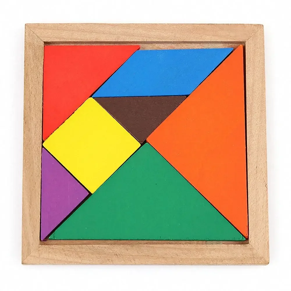 Kids Montessori Wooden Tangram Jigsaw Puzzle Wood Toys Colorful IQ Game Brain Teaser Intelligent Educational Toys for Childre