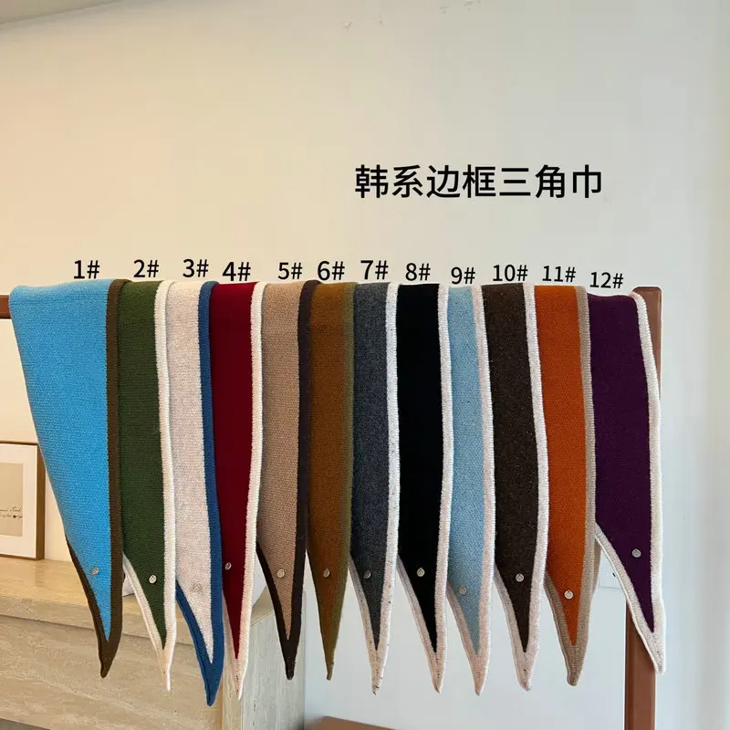 2025 koreanische Mode Farbe blockiert Dreieck Schal Schal frauen Winter Warme Alle Wolle Gestrickte Schal Schal Kreuz Hals