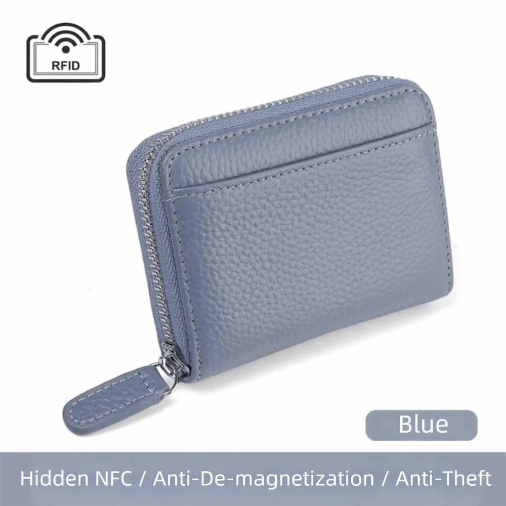 Top Layer Cow Leather Card Holder RFID Protection Anti-Theft Technology Short Wallet Genuine Leather Anti-Theft Wallet Women Men