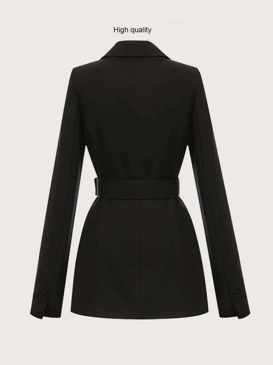 Manteau mi-long Sim pour femme, veste ceinturée, col cranté, dame de bureau, mode élégante, automne, hiver, nouveau