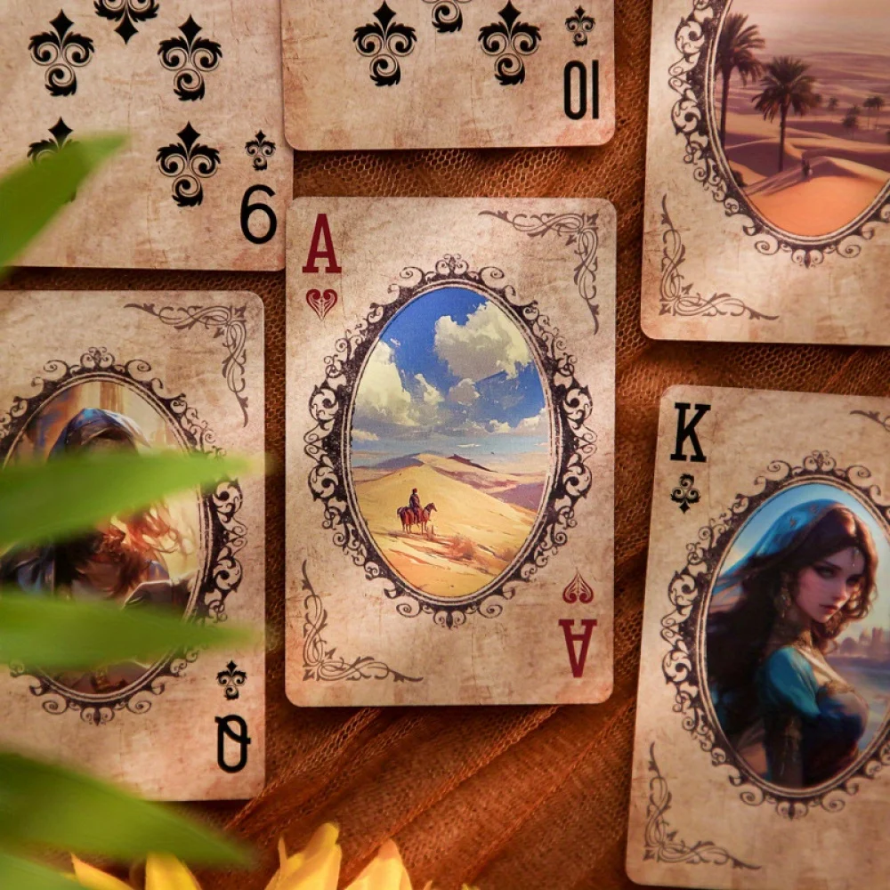 55pcs Desert Rose Playing Cards, Vintage Illustrated Poker Cards, Student-Friendly Card Game for Fun & Brain Training