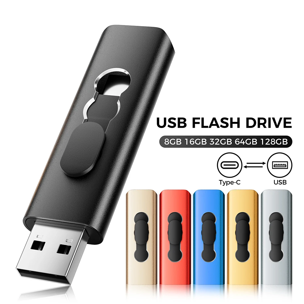 2-in-1 Typ-C USB-Stick 64GB Geeignet für Mobiltelefone Computer Push-Pull Metall-USB-Stick Geschäftsgeschenke Speicherstick