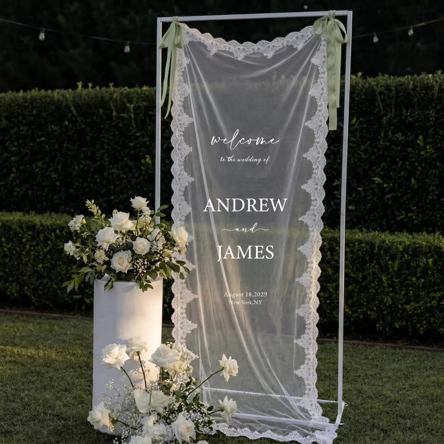 Custom Wedding Welcome Sign Lace Fabric Sign Personalized Welcome Banner for Wedding Engagement Shower Party Outdoor Decor - view 5