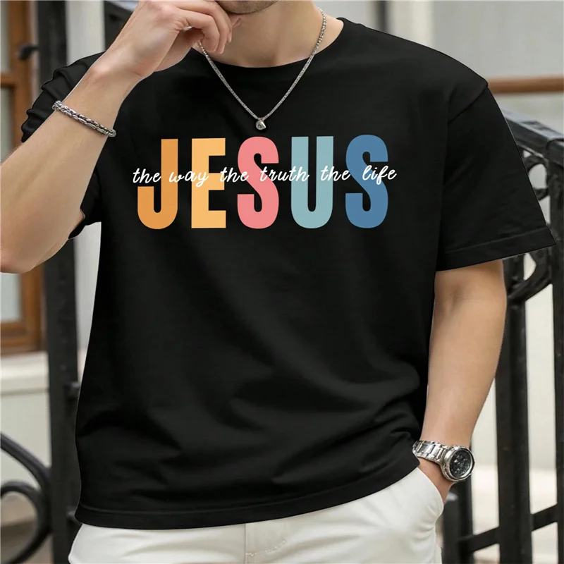 Jesus The Way Truth Life Print Men's T-Shirt Casual Short Sleeve Tee All Season Comfort Ladies Top Plus-size T Shirt Daily Wear