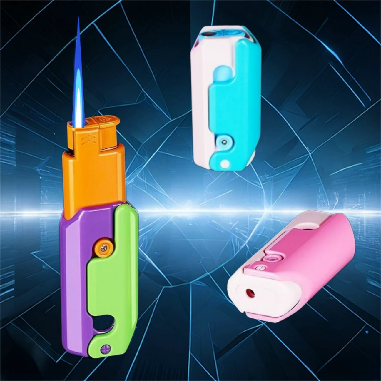 Creative Folding Lighter Windproof Blue Flame Gas Butane Inflatable Lighter Smoking Accessories Cigar Gadgets Couple Lighter