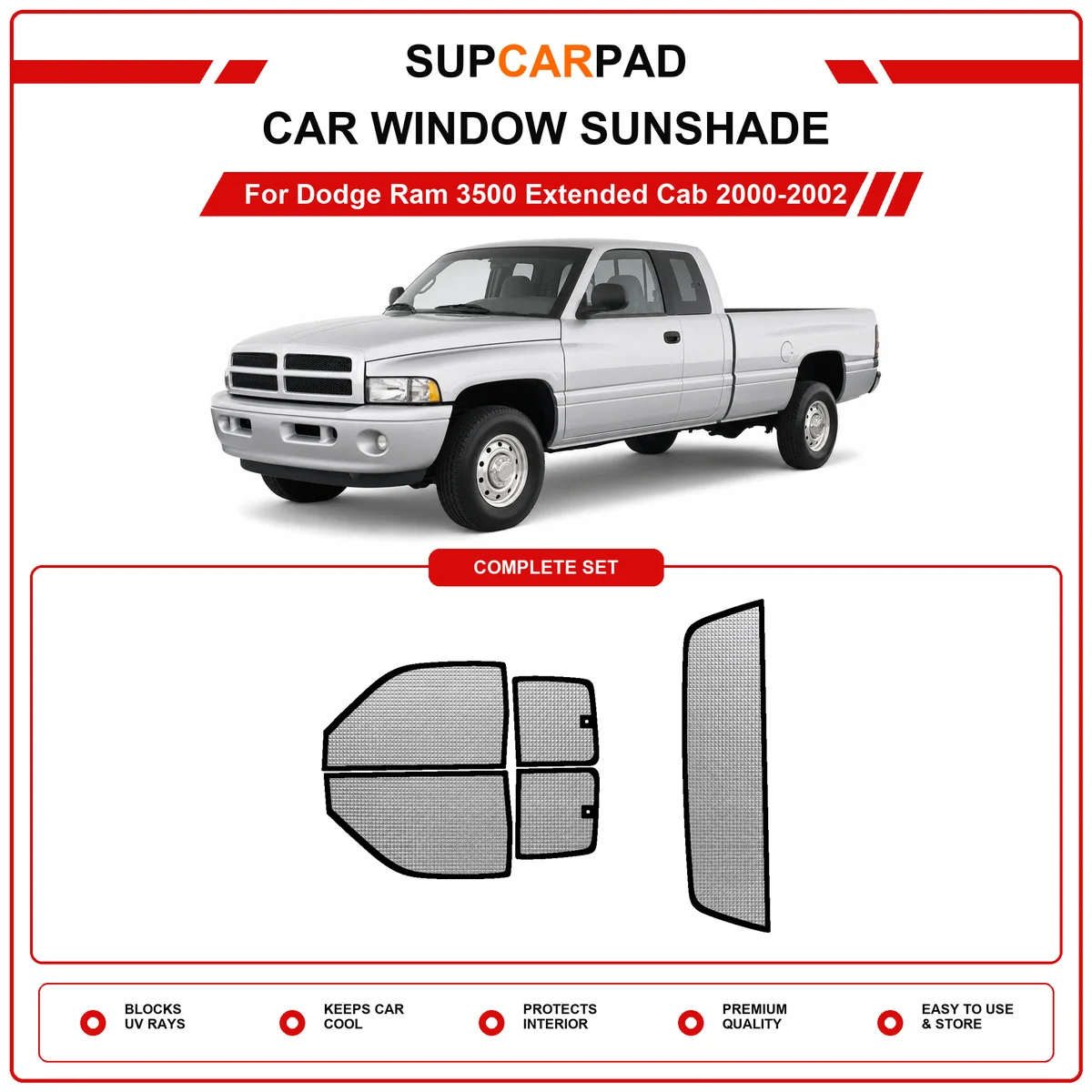 For Dodge Ram 3500 Extended Cab 2000-2002 Pre‑Cut Auto Window Sunshade Anti‑UV Car Sun Visor Protector