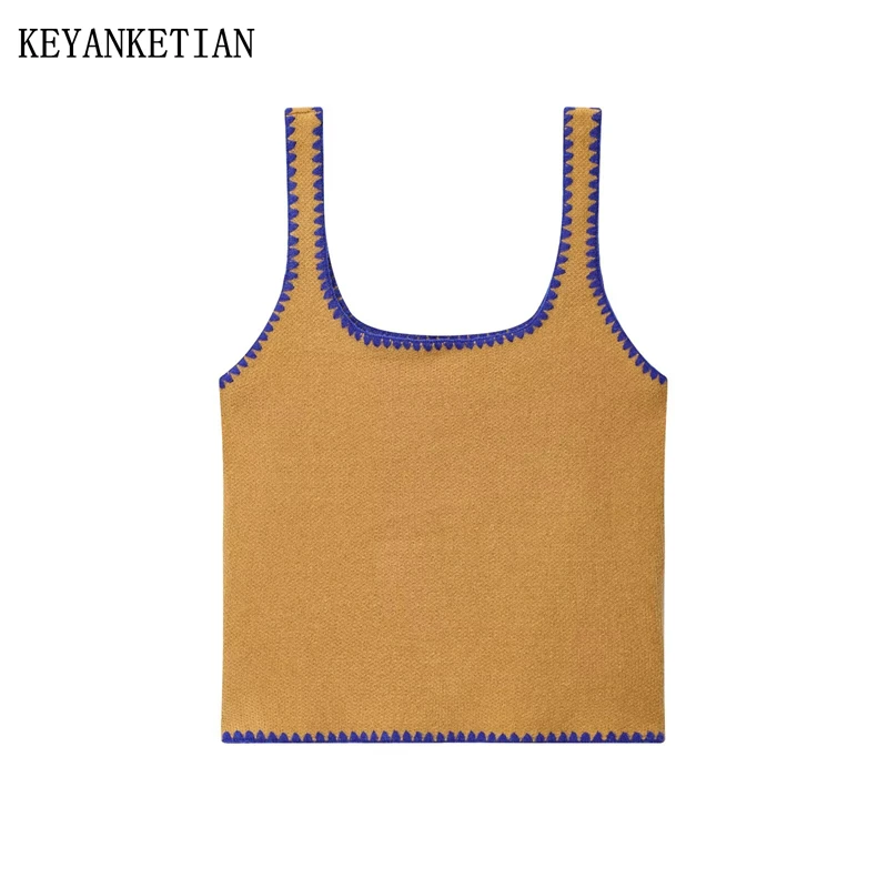 

KEYANKETIAN Summer New Women's Clothing Wave Edge Embroidered Knitted Strap Top Women's Sweater Vest