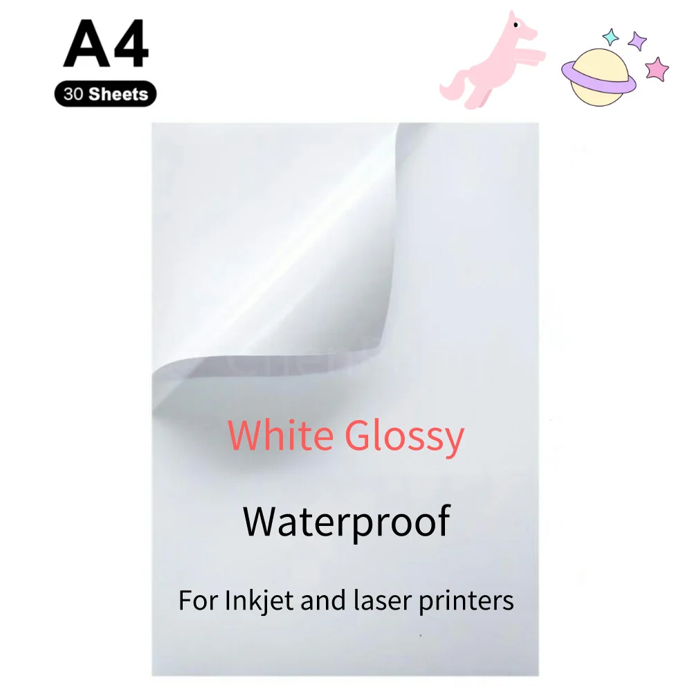 Printable Vinyl Sticker Paper Waterproof DIY Self-adhesive Label Stickers 30 pcs A4 Transparent Copy Paper for Inkjet Printer