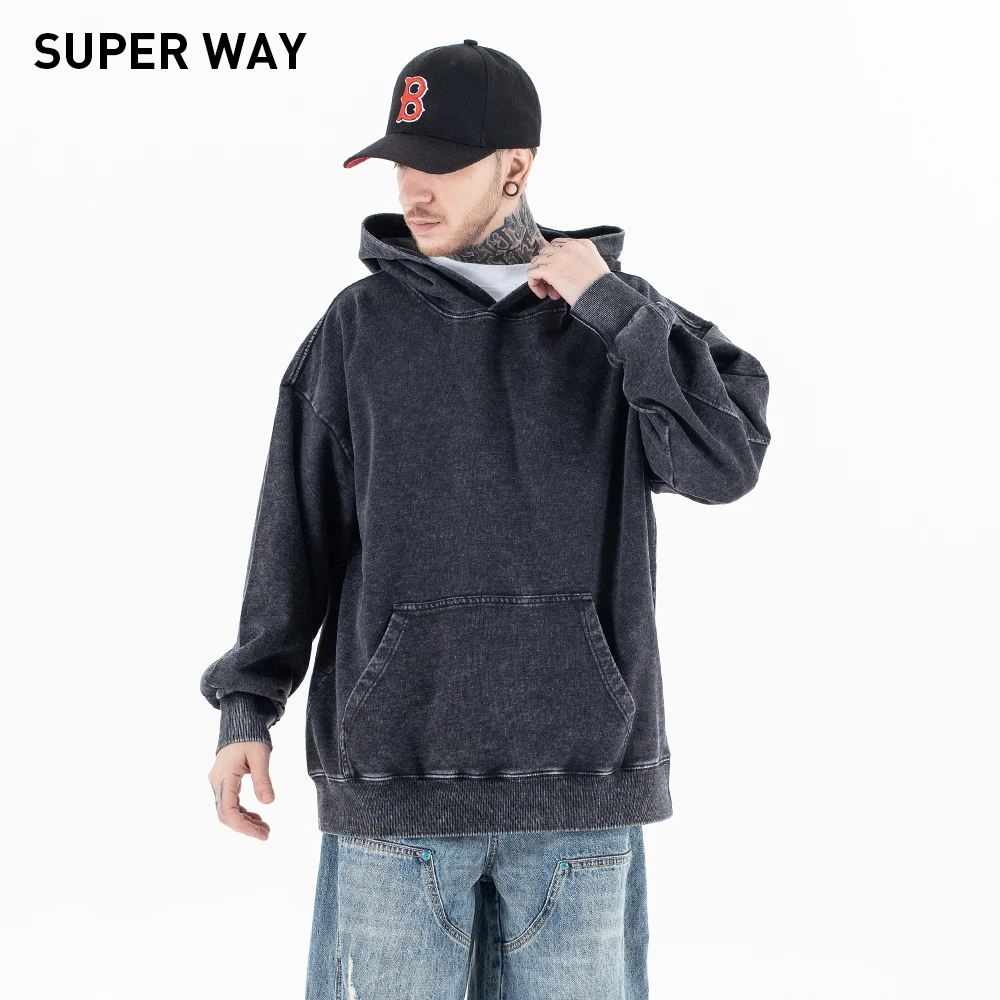 Superway Original Design Streetwear Vintage Hoodies Men Washable Oversized Cotton Tops Hip Hop American Style Loose Sweatshirt