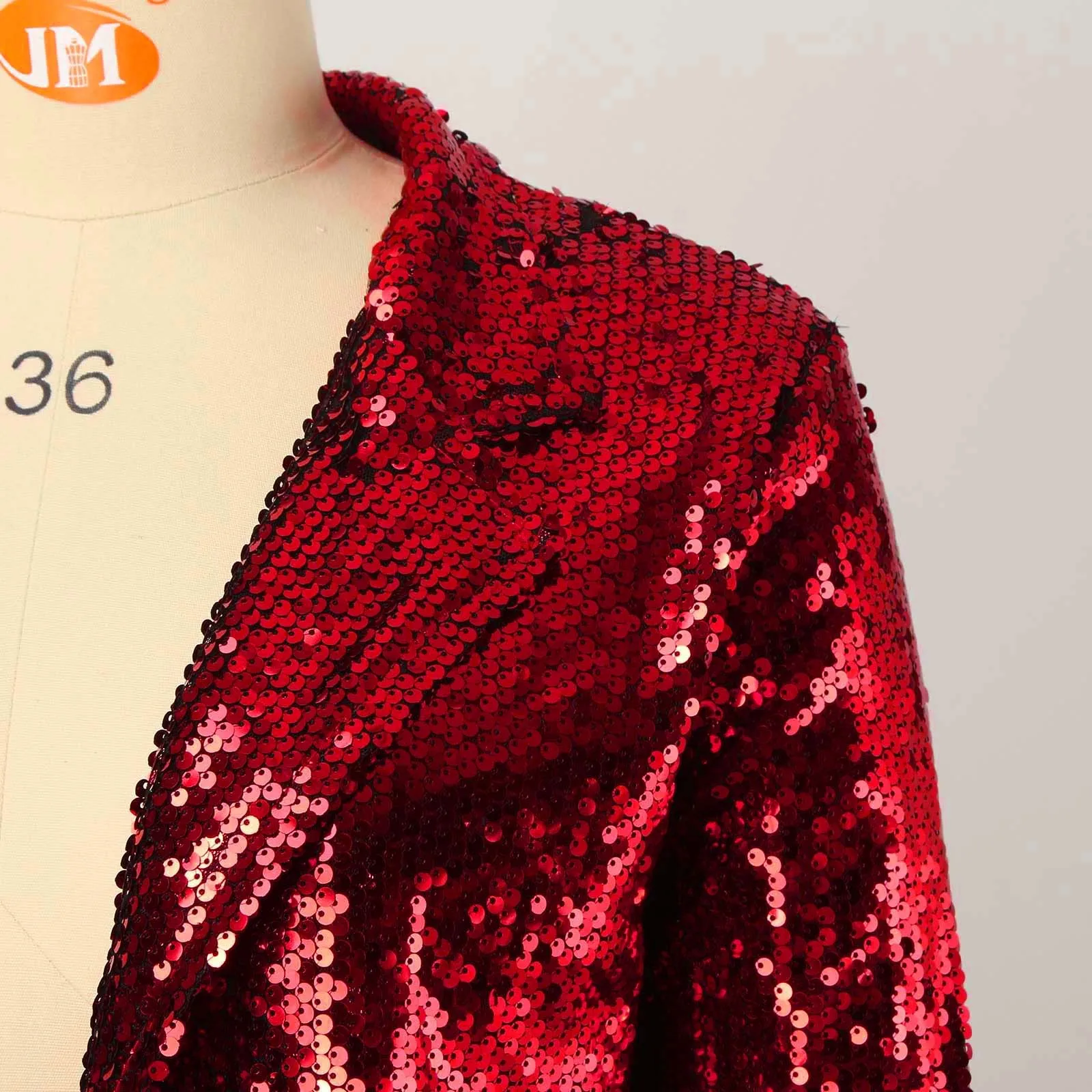 Streetwear Dámská lesklá flitrovaná bunda Y2k Oblečení Červené klopové sako s dlouhým rukávem Rave Party kabát Podzimní dámské topy Saka - náhled 2