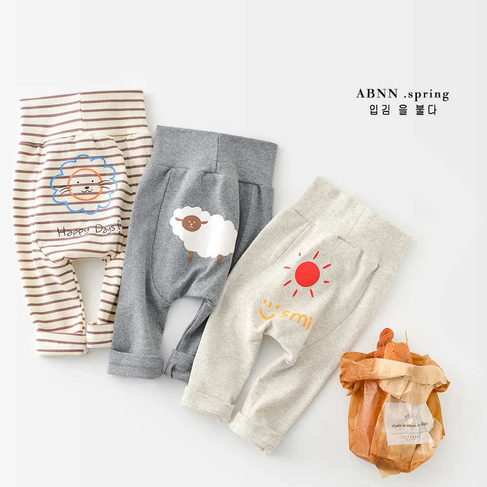 Pantalones de cintura alta con estampado de dibujos animados para niñas, pantalones para bebés, novedad de primavera