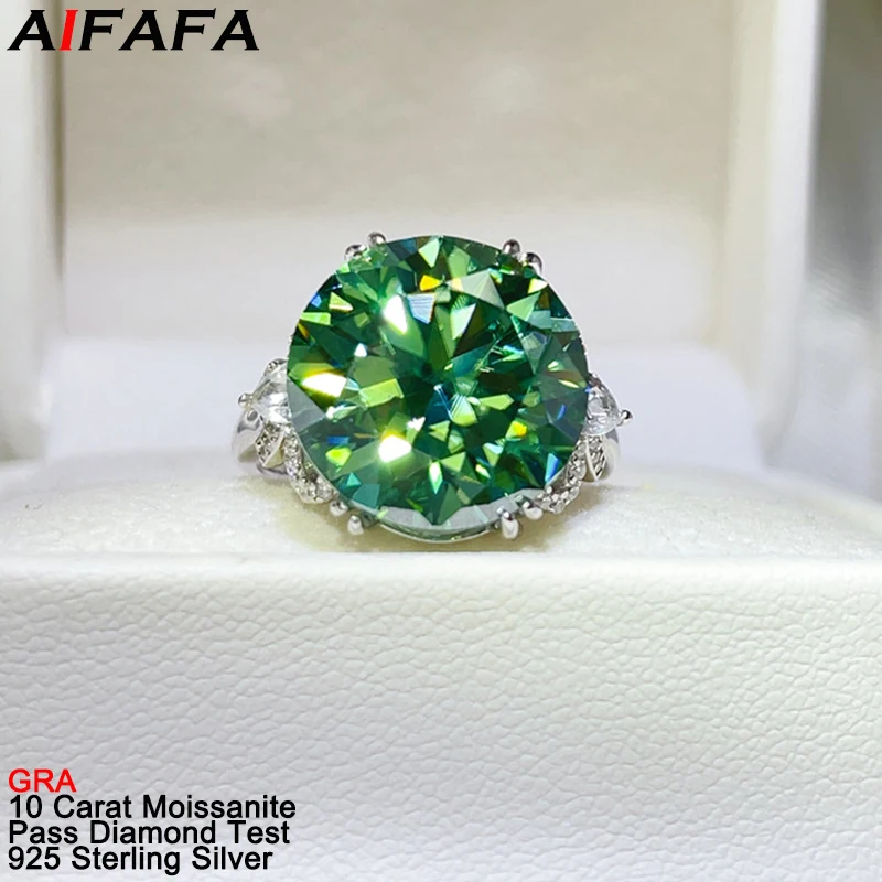 New 10 Carat Moissanite Diamond Rings for Women Luxury s925 Silver White Green Big Moissanite Plate Pt950 Ring Fine Jewelry GRA
