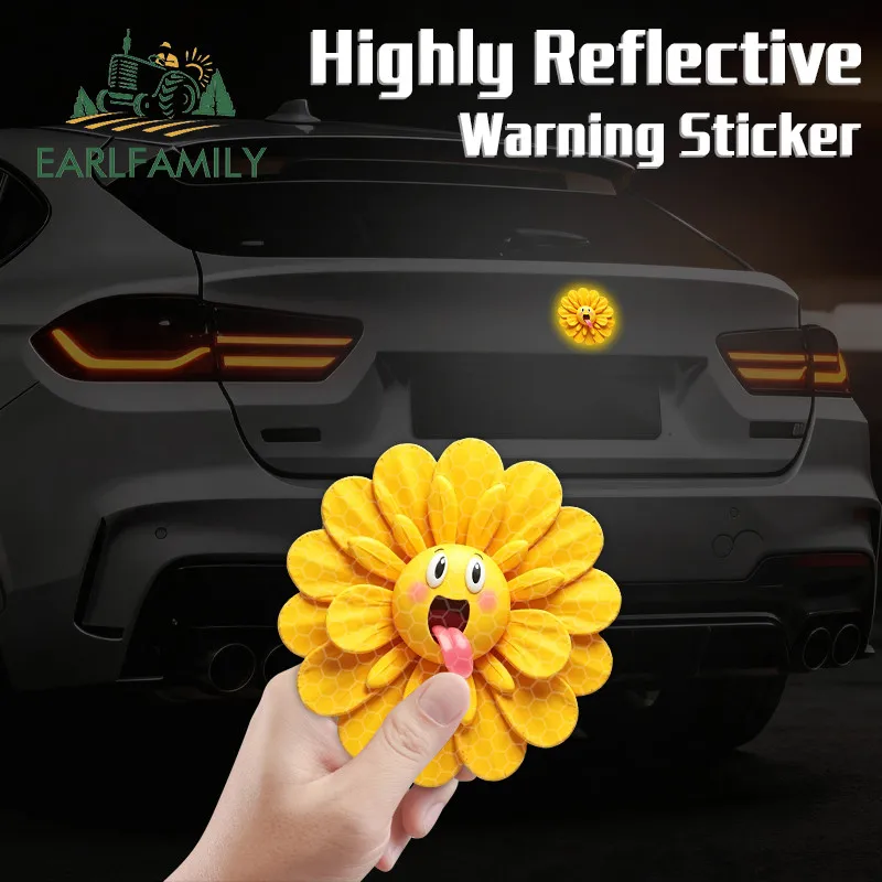 EARLFAMILY Colorful Daisy Emotion Reflective Car Stickers Motorcycle Automobile Hood PVC Decal Scratch-Proof Car Accessories