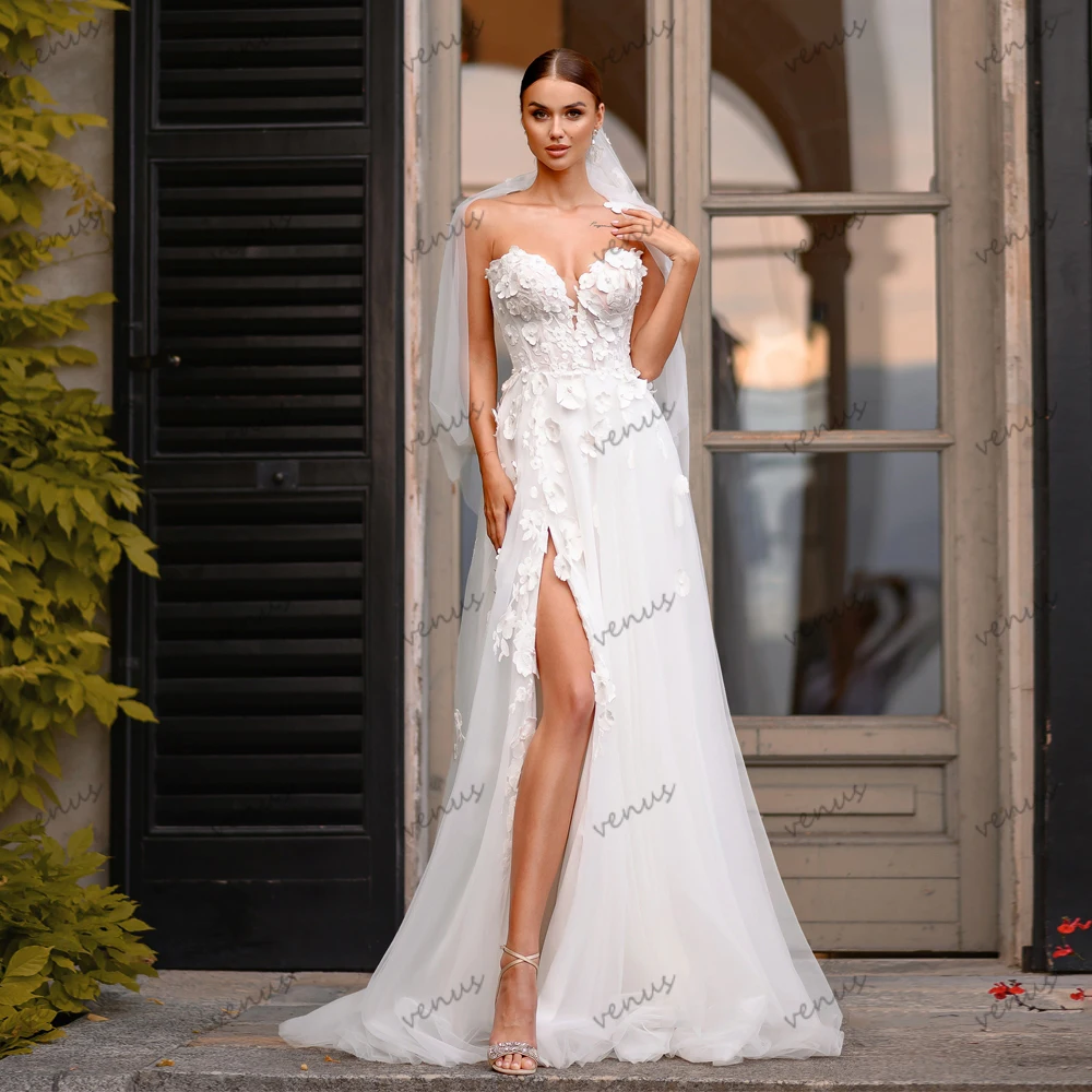 Elegante Brautkleider sexy ärmellose hoch geschlitzte Brautkleider boden lange Roben für formelle Party glamouröse Vestidos de Novia