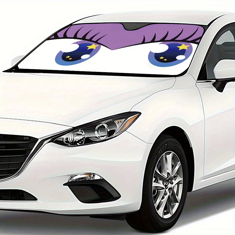 

1 упаковка симпатичного фиолетового автомобильного солнцезащитного козырька с изображением Happy Face — блокирование УФ-излучения, теплоизоляция, ветрозащитный солнцезащитный козырек, широкие глаза и звезды, фр.