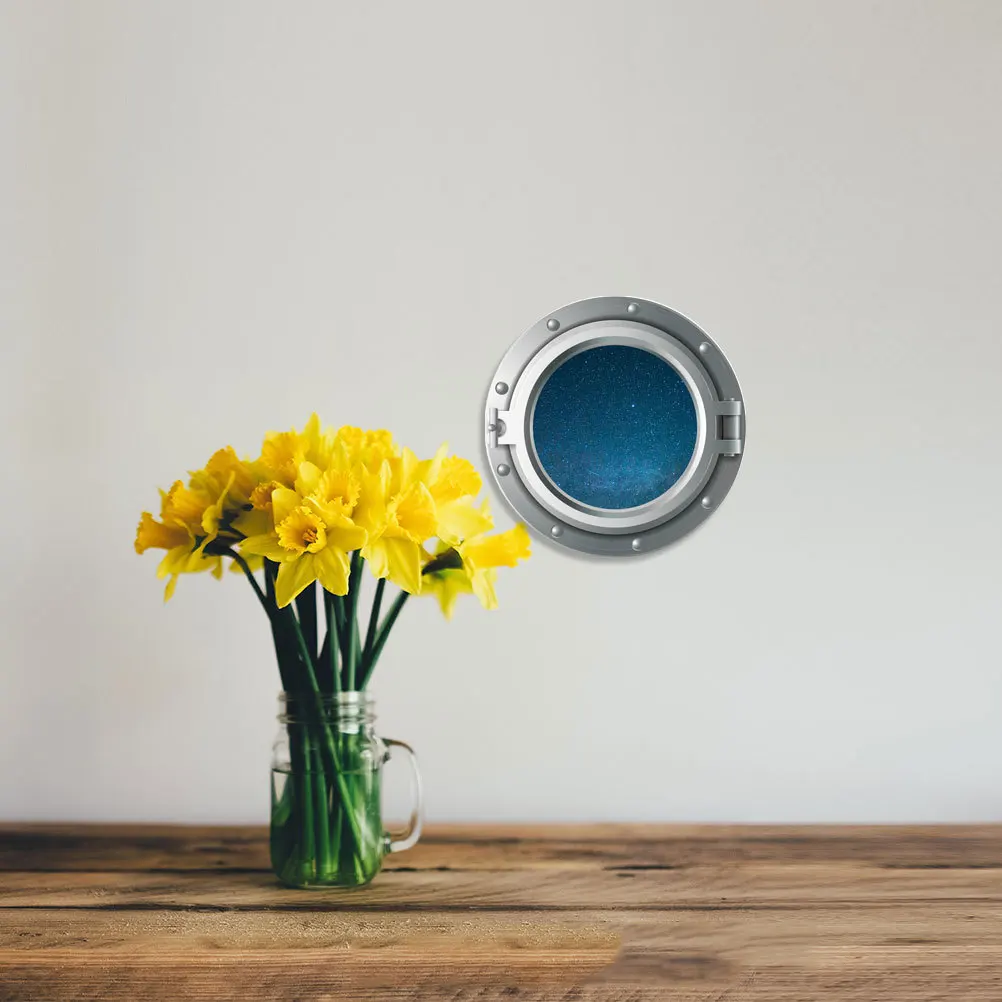 ملصق حائط ثلاثي الأبعاد مقاوم للماء وقابل للإزالة على شكل نافذة طائرة الكون لتزيين غرفة النوم وغرفة المعيشة