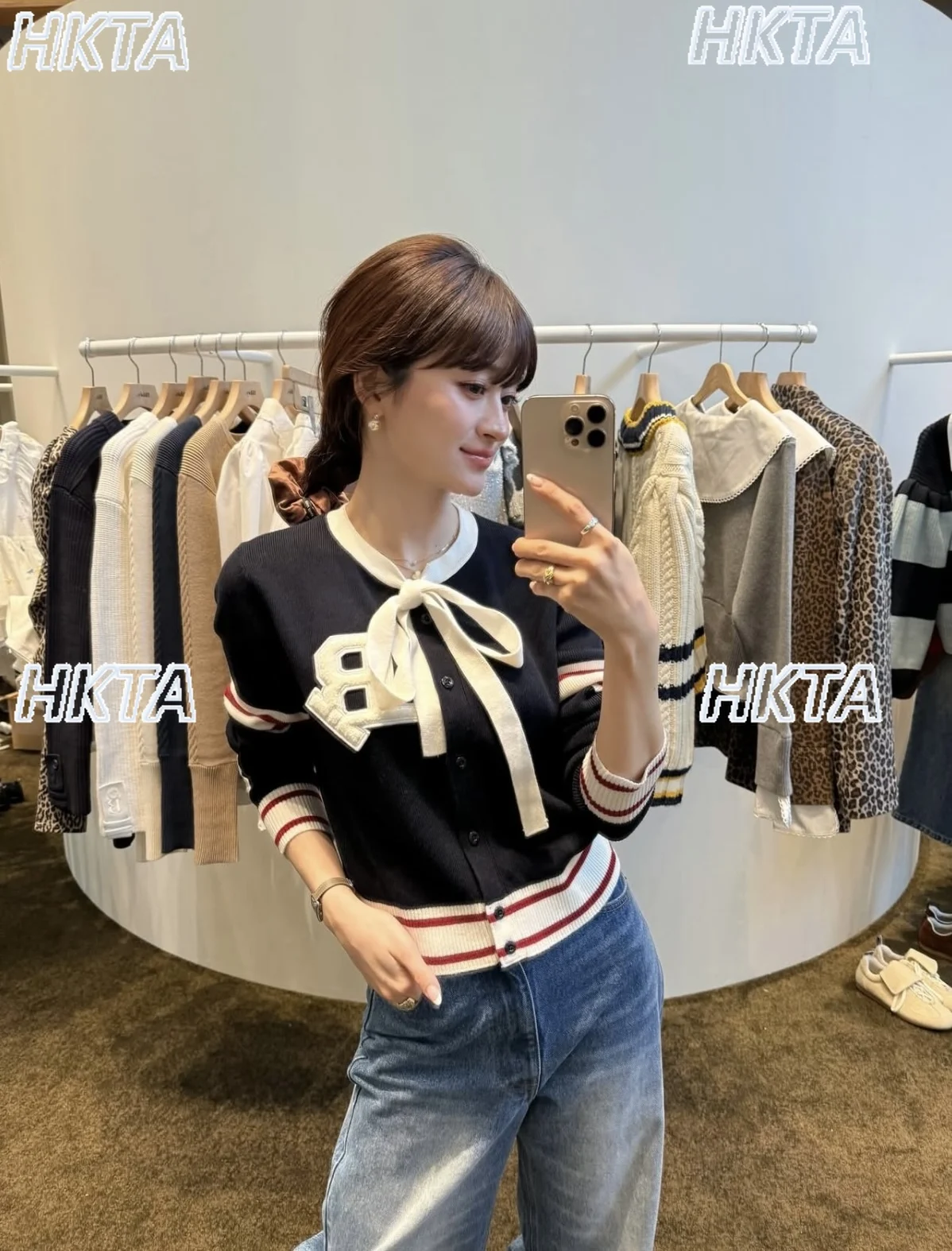 Japanese College Style Bow Tie Patch Knitted Cardigan Sweaters Autumn New Long Sleeve Commuter White Short Sweater Top Women