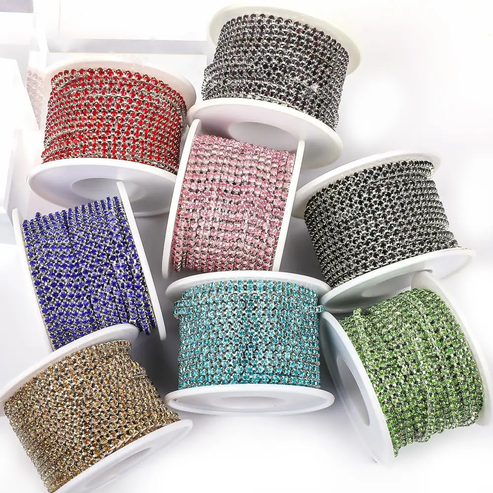 1Yard 10Yards/Roll SS6-SS18 Crystal Rhinestone Chain Sew-On Glue-On rhinestones Trim Cup Chain For clothes DIY chain Accessories