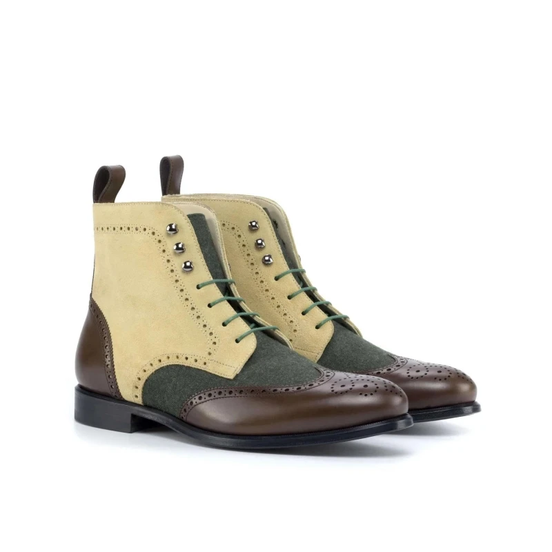 New Block Men Short Boots Mixed Colors Lace-up Square Toe Ankle Strap Handmade Men Ankle Boots Botas De Hombre