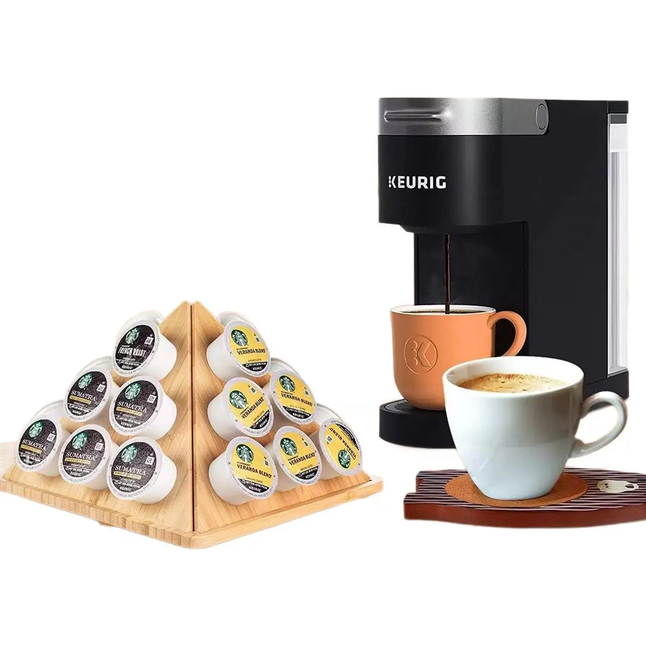 Bamboo Storage Rack Coffee Capsule Display Rack Can Be Rotated Triangular Shape Arrangement Rack