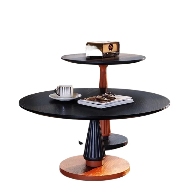 

French retro tea black simple antique ash wood designer size round coffee table combination
