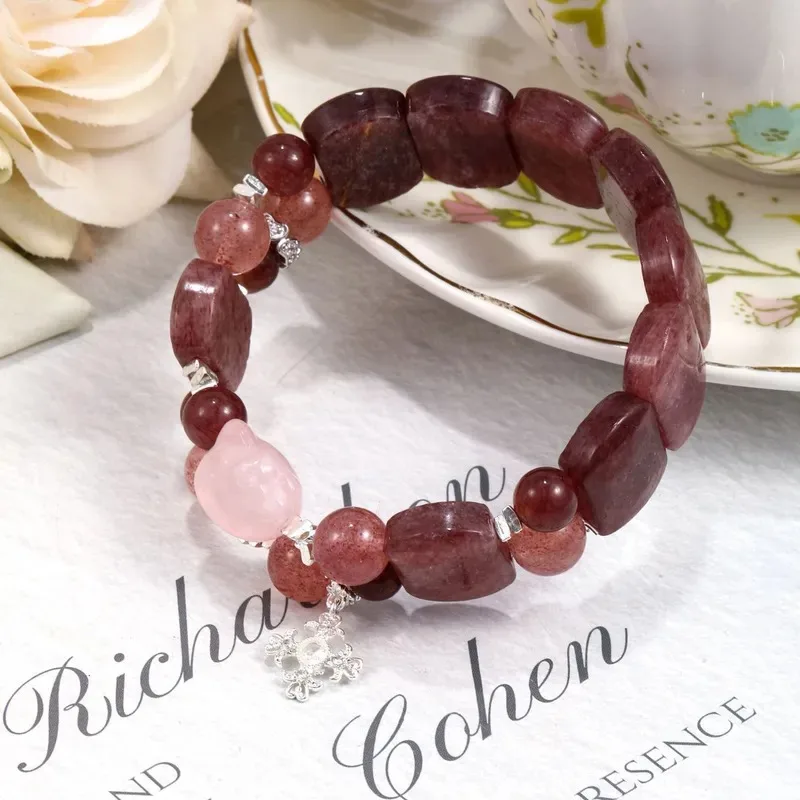 [Happy Berry Day] DIY original design natural strawberry crystal powder crystal versatile crystal bracelet cute kt head girl