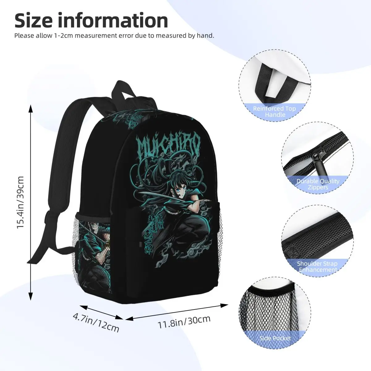 Muichiro Tokito Backpack Student Boys Girls BookBag Men Women School Bag Computer Shoulder Bags