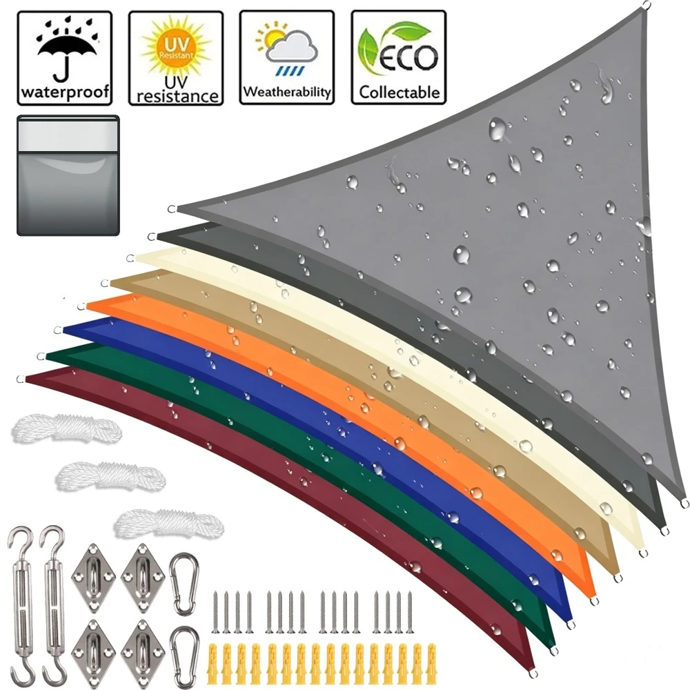 Toldo de Proteção Solar Triangular Impermeável 5x5x5/5x5x7M para Jardim, Pátio e Piscina - Lona de Sombreamento para Exterior