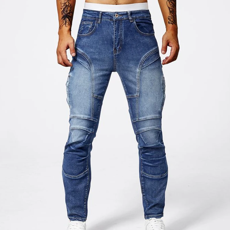 Trendy Jeans Men\'s Small Straight Leg Denim Design Pants New Slim Fit Small Hole Long Pants High Street Classic High Quality