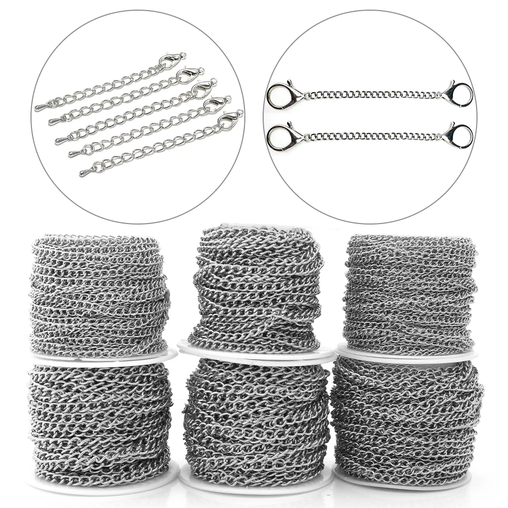 10 Yards/roll Stainless Steel Adjustment Extension Tail Chain Bulk GoldNecklace Extender Width Chains for DIY Jewelry Making