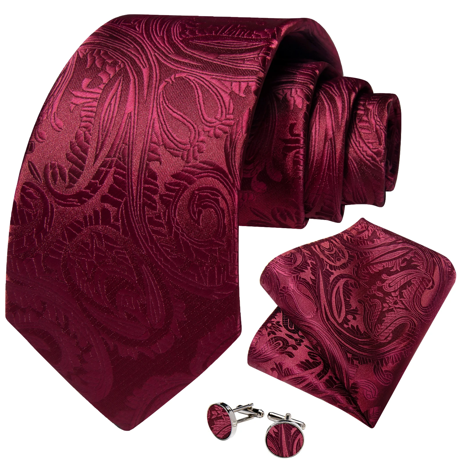 Elegant Paisley Tie Set 3Pcs Mens Hankyf Cufflinks for Wedding Ceremony Business Banquet Office Interview Prom Formal Party