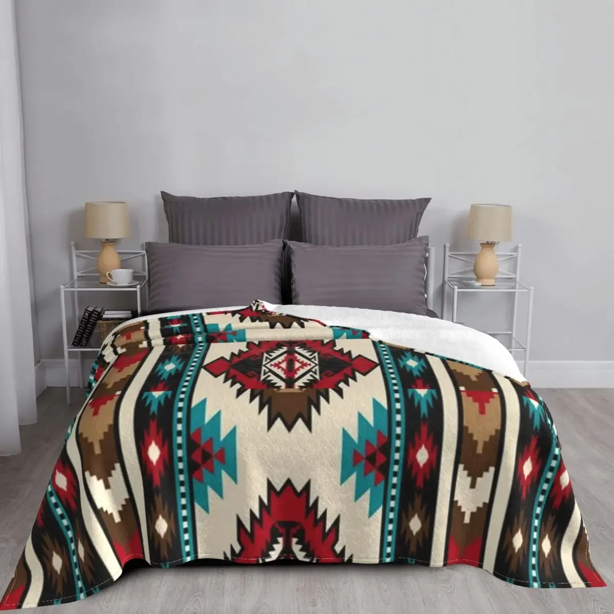 Vintage Native American Blanket Sofa Cover Flannel Spring Autumn Bohemian Geometric Warm Throw Blanket for Sofa Travel Bedspread