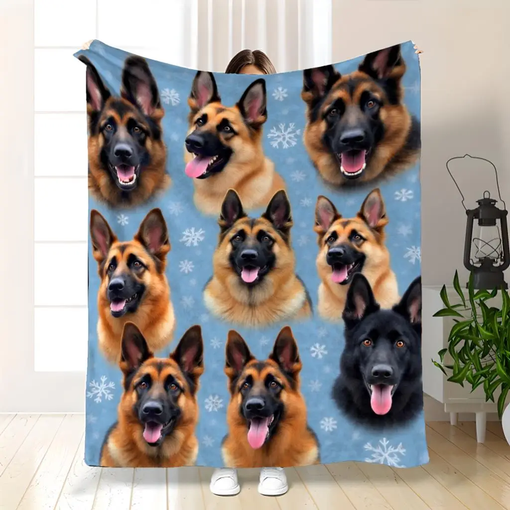 Cute German Shepherd Dog Blanket Throw Fleece Pet Lover Gift Winter Seasonal Cozy Decor 150x200cm