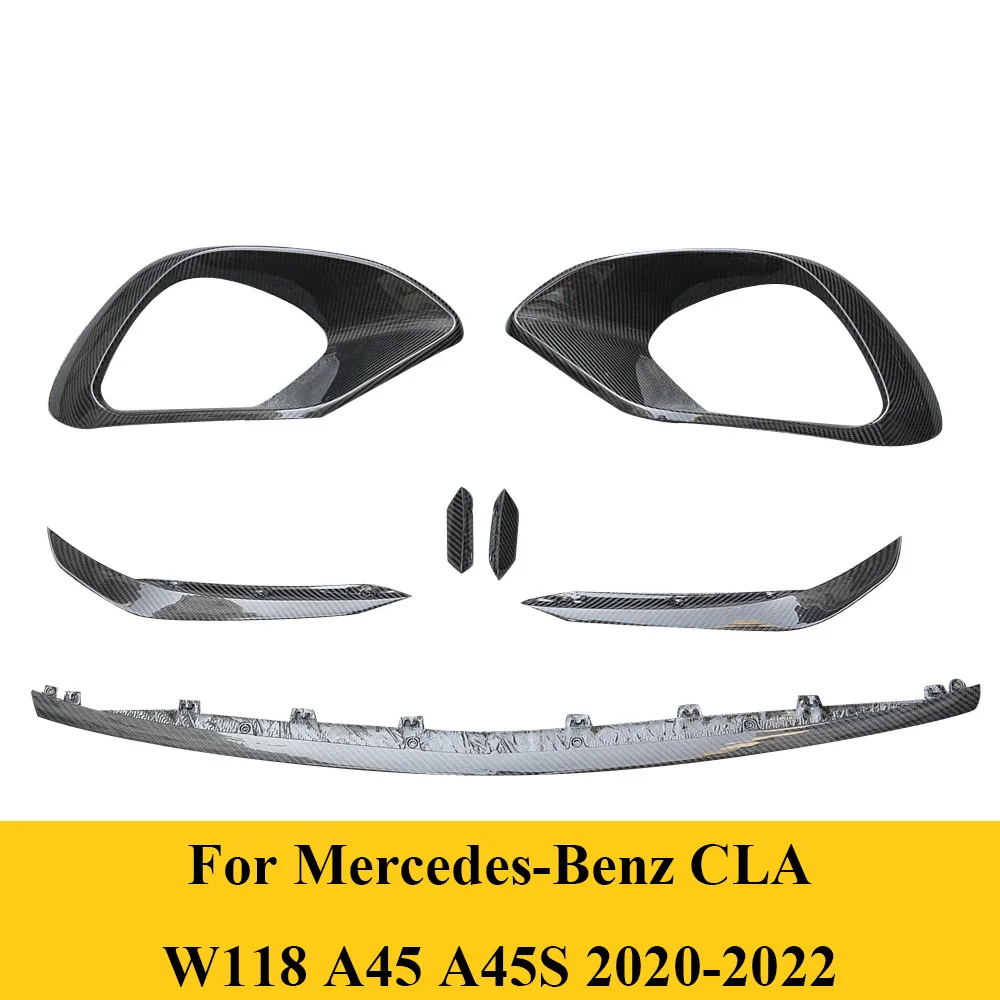 For Mercedes-Benz CLA Class W118 A45 A45S 2020-2022 Carbon Fiber Front Bumper Lip Splitters Air Vent Outlet Auto Tuning