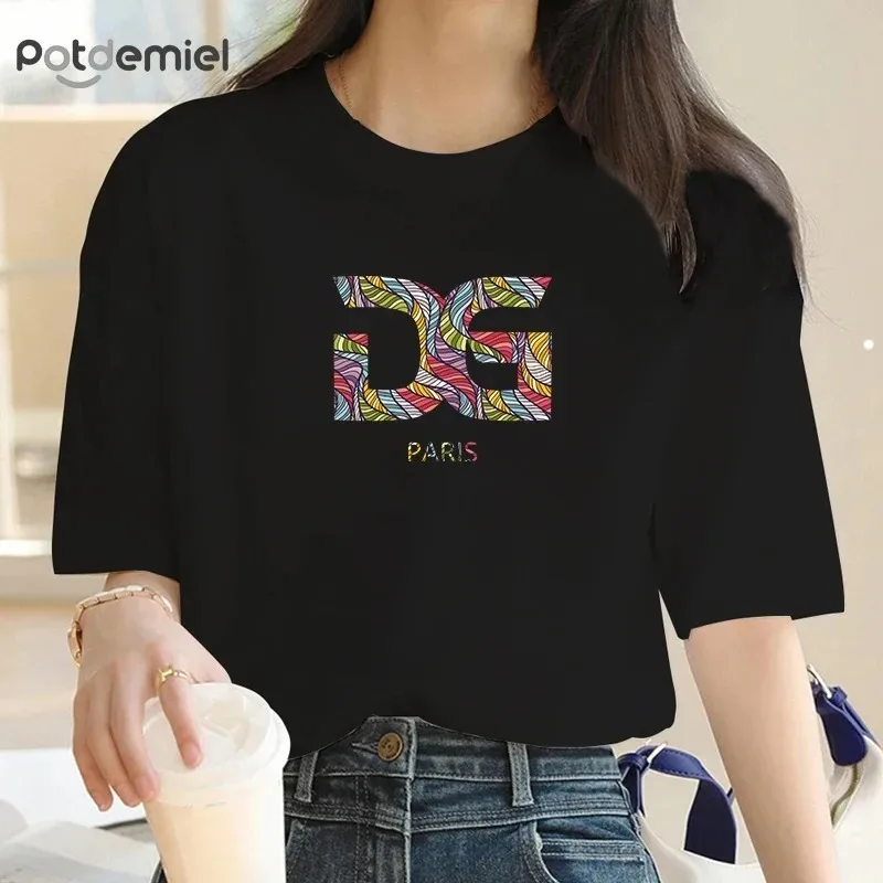 Summer Simple Streetwear Plus Size Women\'s T-shirt Hot-selling Letter Print Top New Summer Round Neck Short-sleeved T-shirt