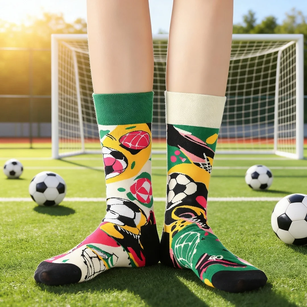 1 Pair Fun Ball-themed Graffiti asymmetrical design Unisex mid-calf socks