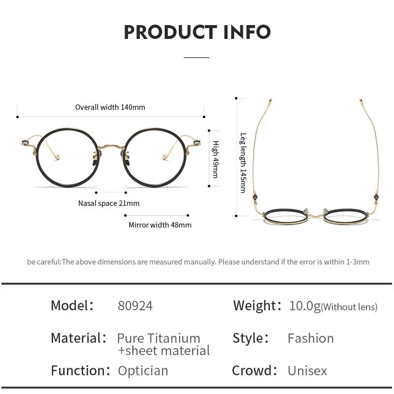 OLAMINS​ Japanese Hand-Polished Titanium Mixed Retro Eyeglasses Frame Irregular Round Glasses Eyewear Myopia