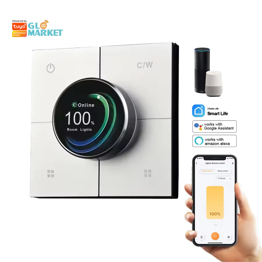 

Glomarket Tuya Smart Dimmer Knob Switch Zigbee Metal Panel Home Automation Voice Control Intelligent Dimming Switch