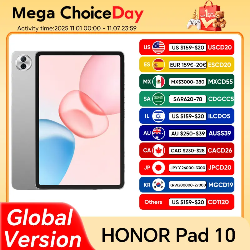 New Global Version HONOR Pad 10 Snapdragon 7 Gen 3 12.1'' 120Hz LCD Screen 10100mAh Battery HONOR 66W Supercharge 8MP Camera