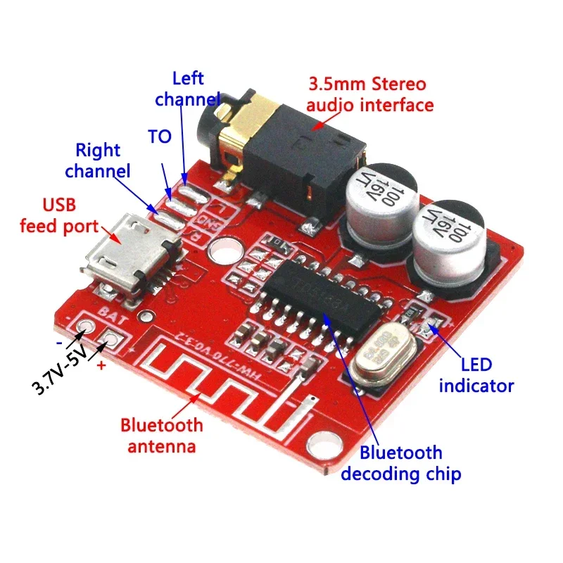 Bluetooth Audio Receiver Board Bluetooth 5.0 MP3 Lossless Decoder Board Wireless Stereo Music Module 3.7-5V XY-BT-Mini