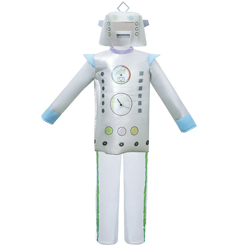 Boys Girls Kids Robot Costume Metallic Silver Suit Halloween Costume Child Tunic Hat Pants Full Set Purim Outfit